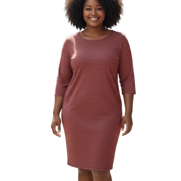 ELOQUII | Women’s Red SpaceDye Stripe 3/4 Sleeves Midi Sheath Dress size 20 - Picture 1 of 15
